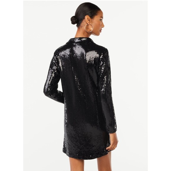 SCOOP NYC Sequined Relaxed Shirt Dress with Long Sleeves, Sz XS (0-2) - Picture 4 of 9